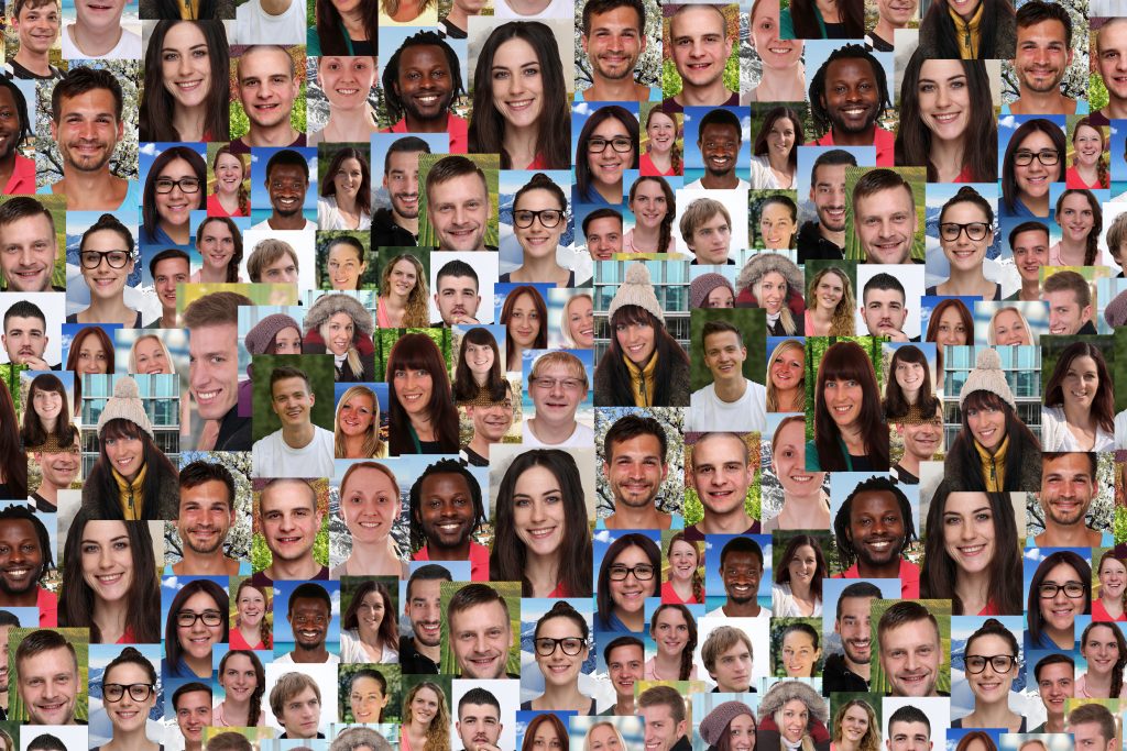 Background collage large group of multiracial young smiling people